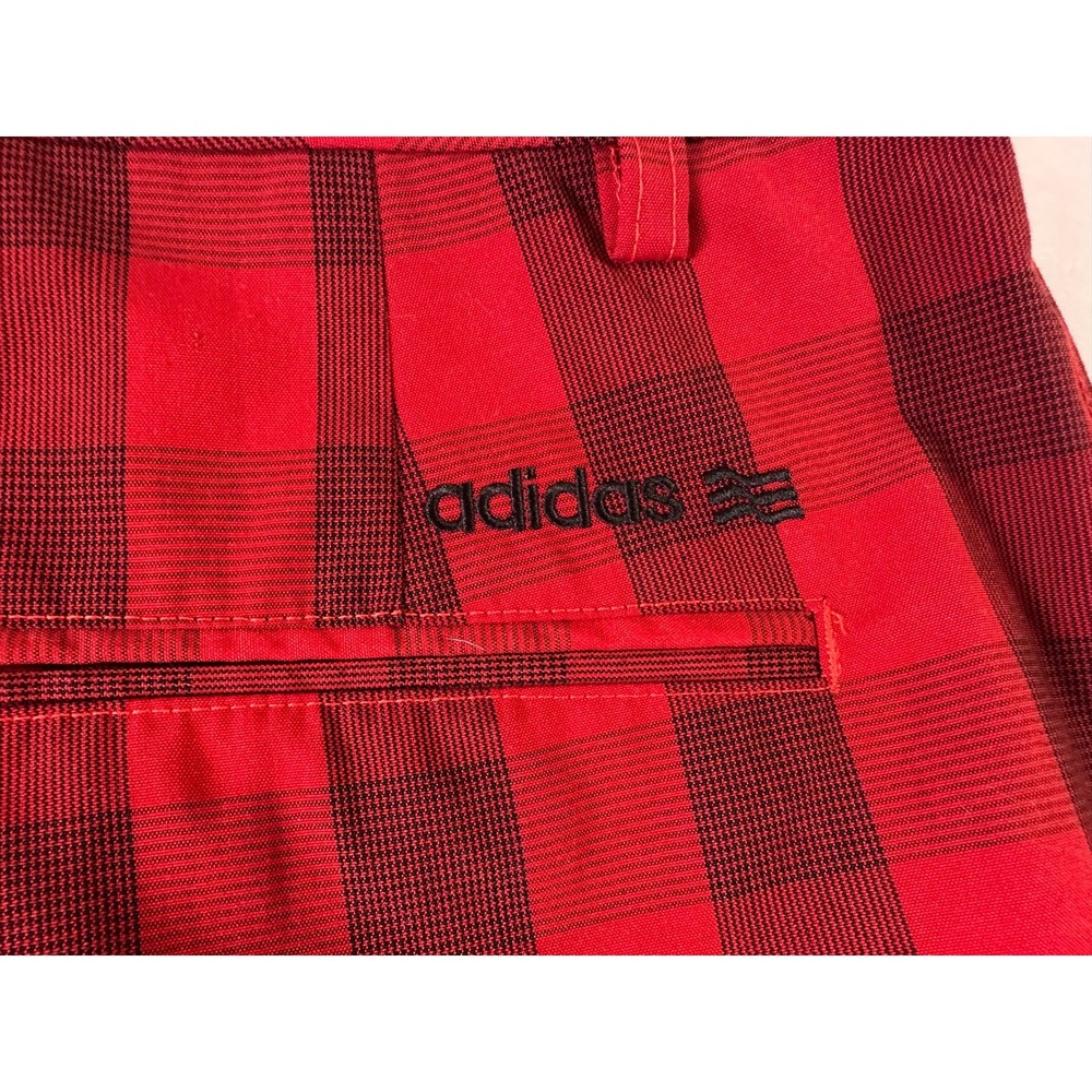 Adidas Golf Shorts Men 34 Red Black Buffalo Check Plaid Performance Stretch Flat - Picture 3 of 11